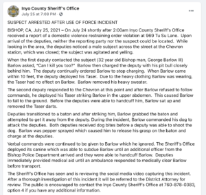 Inyo County Sheriff Statement