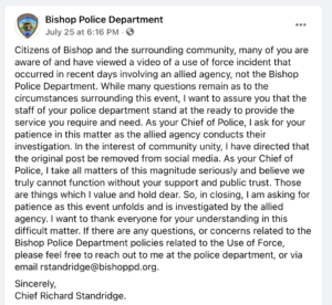 Bishop Police Statement