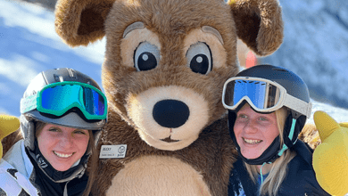 Chillin on the Sun Deck at June Mountain 6 Bucky and girls e1641267790938