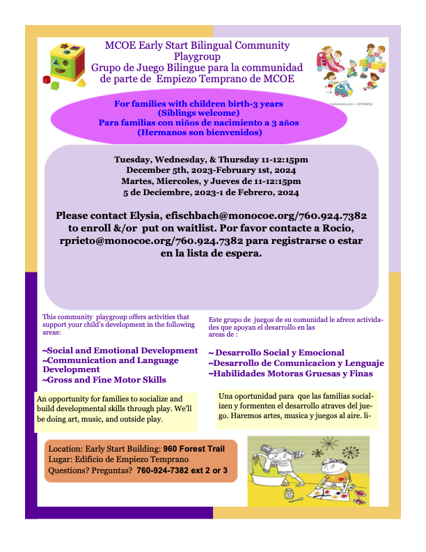 MCOE Early Start Bilingual Playgroups Dec 5th-Feb 1st 1 Early Start Bilingual Playgroups