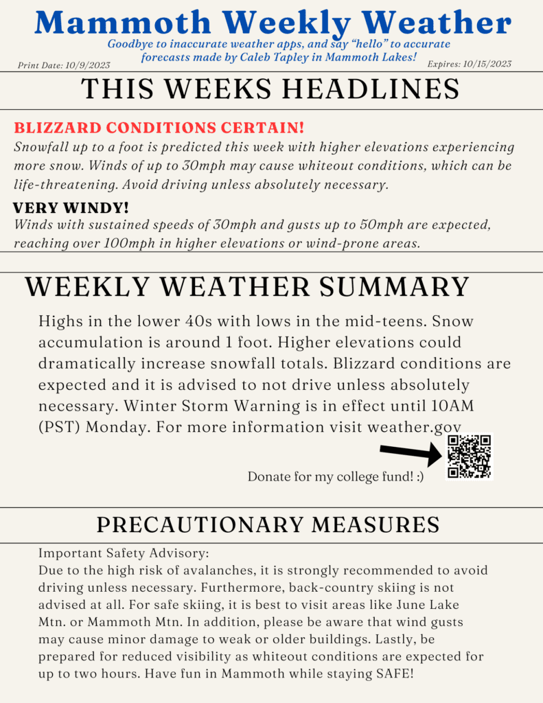 Mammoth Weekly Weather with Caleb Tapley 2 mammoth weekly weather