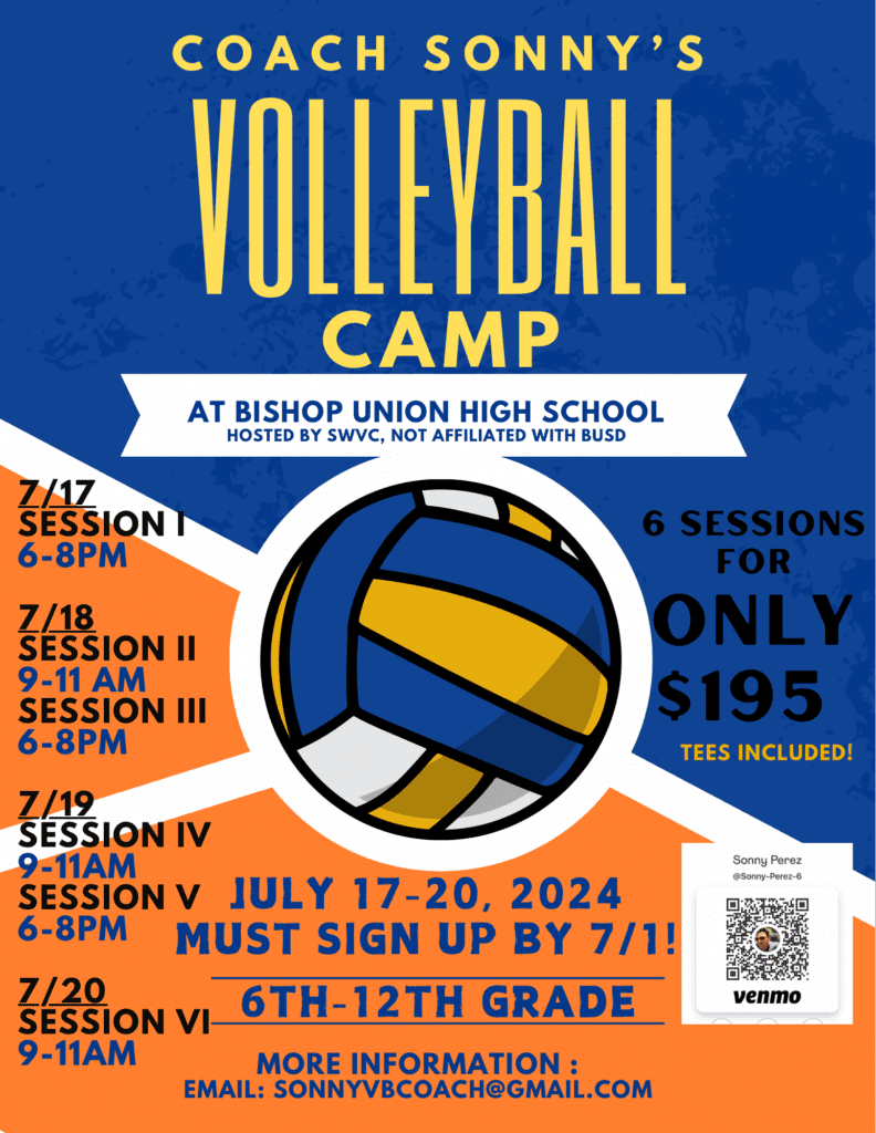 Summer Volleyball Camps in Bishop! 2 volleyball camp