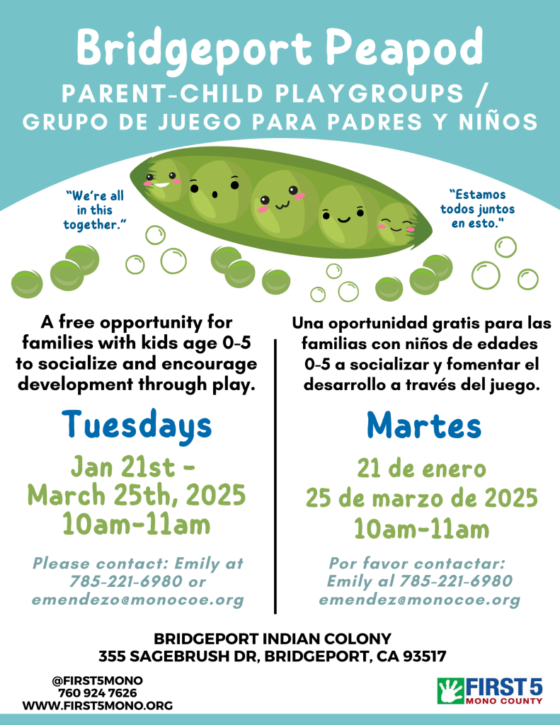 Bridgeport Parent/Child Peapod Group: Tuesdays 1 bridgeport peapod first 5 mono county