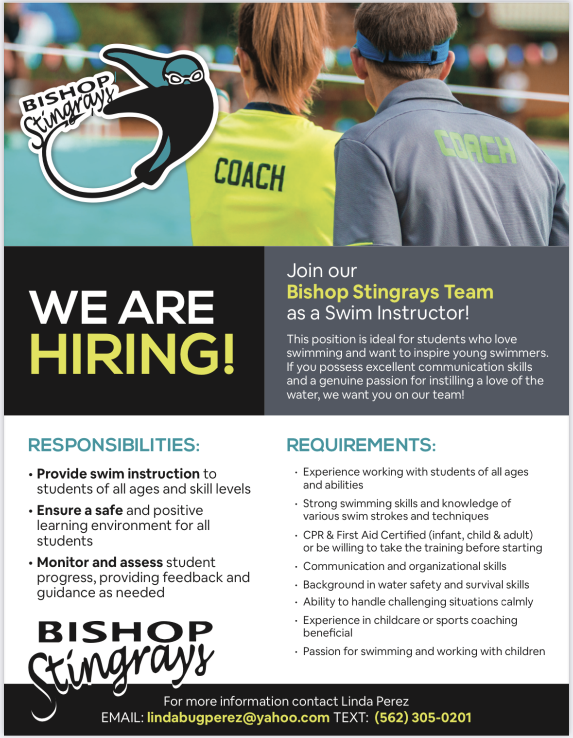 bishop stingrays swimming instructor