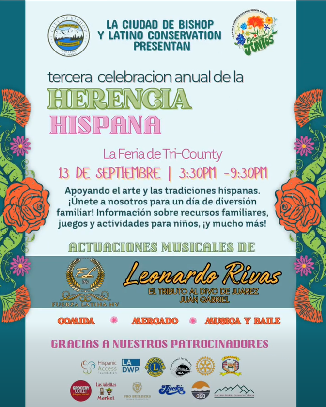 Save the Date 9/13/25: City of Bishop Hispanic Heritage Month Event 3 bishop hispanic heritage