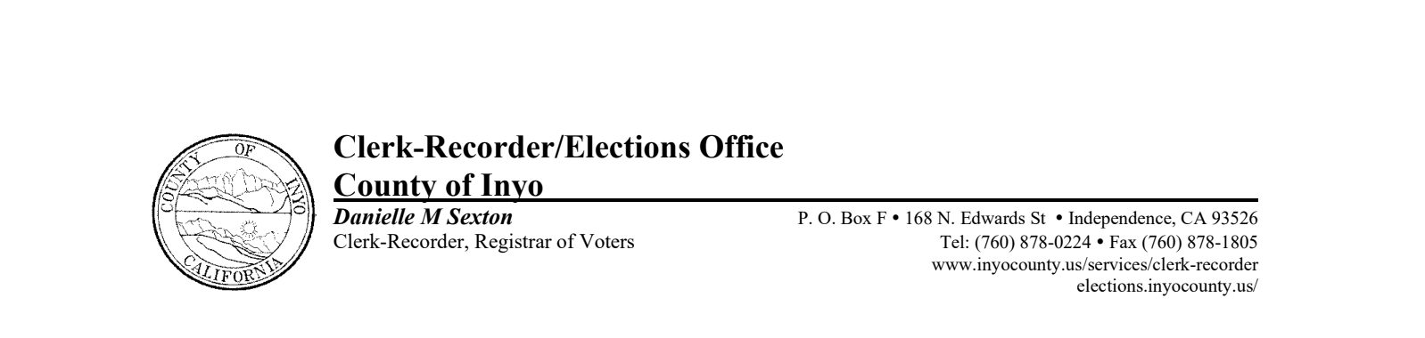 Inyo County Clerk-Recorder Announces Upcoming Changes to Recording Fees Effective January 1, 2027 1 inyo county election