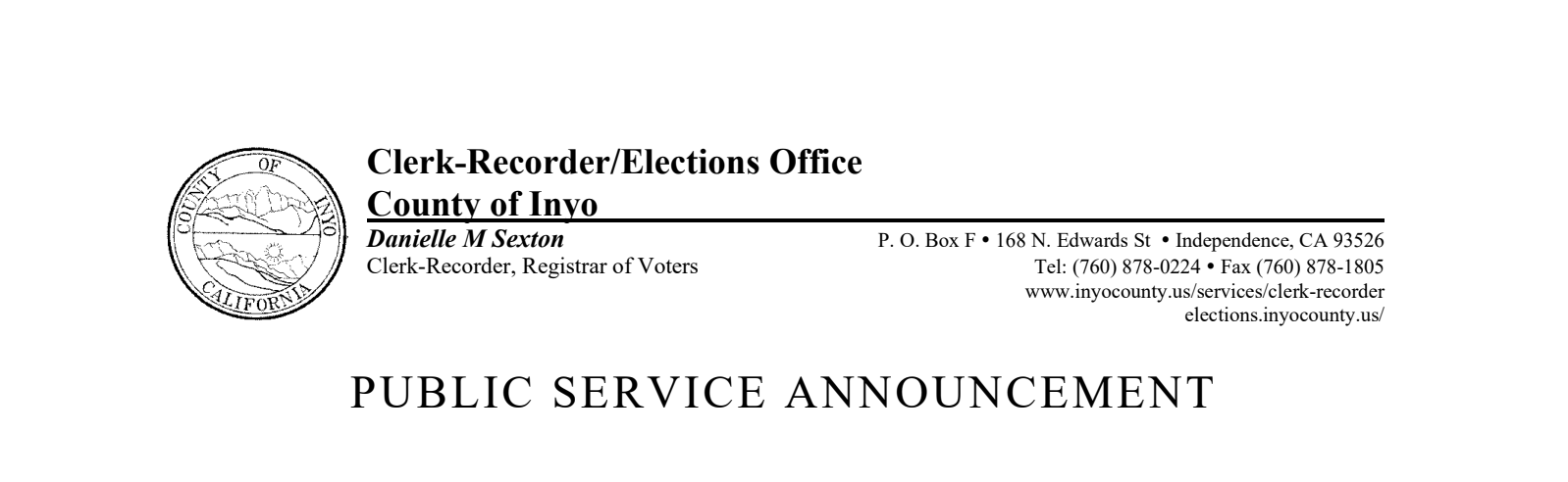 Inyo County Elections Candidate Filing Period Extension Notice 1 inyo county election