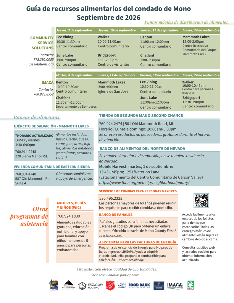 Mono County Food Resource Guide – Sept 2026 | Guía de recursos alimentarios del condado de Mono – Septiembre de 2026 3 mono county