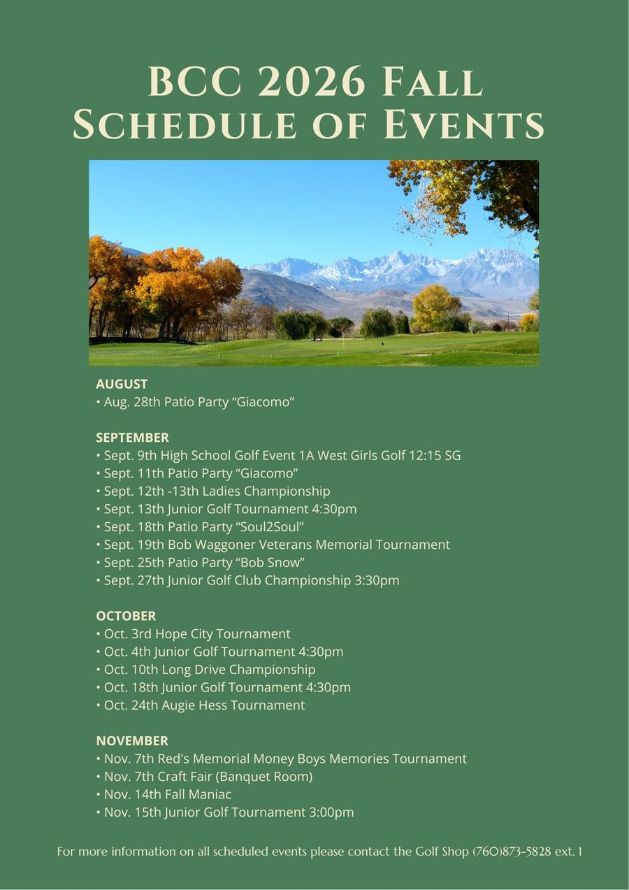 Bishop Country Club 2026 Fall Schedule of Events 2 bishop country club