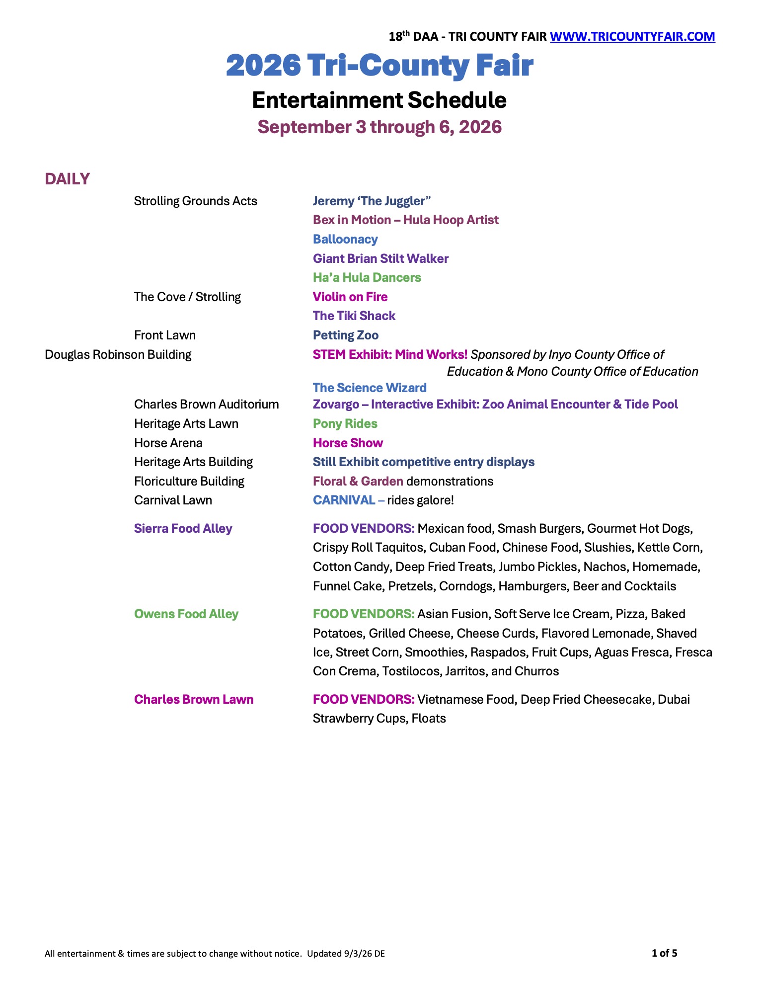 Updated Schedule for 2026 Eastern Sierra Tri-County Fair 1 fair