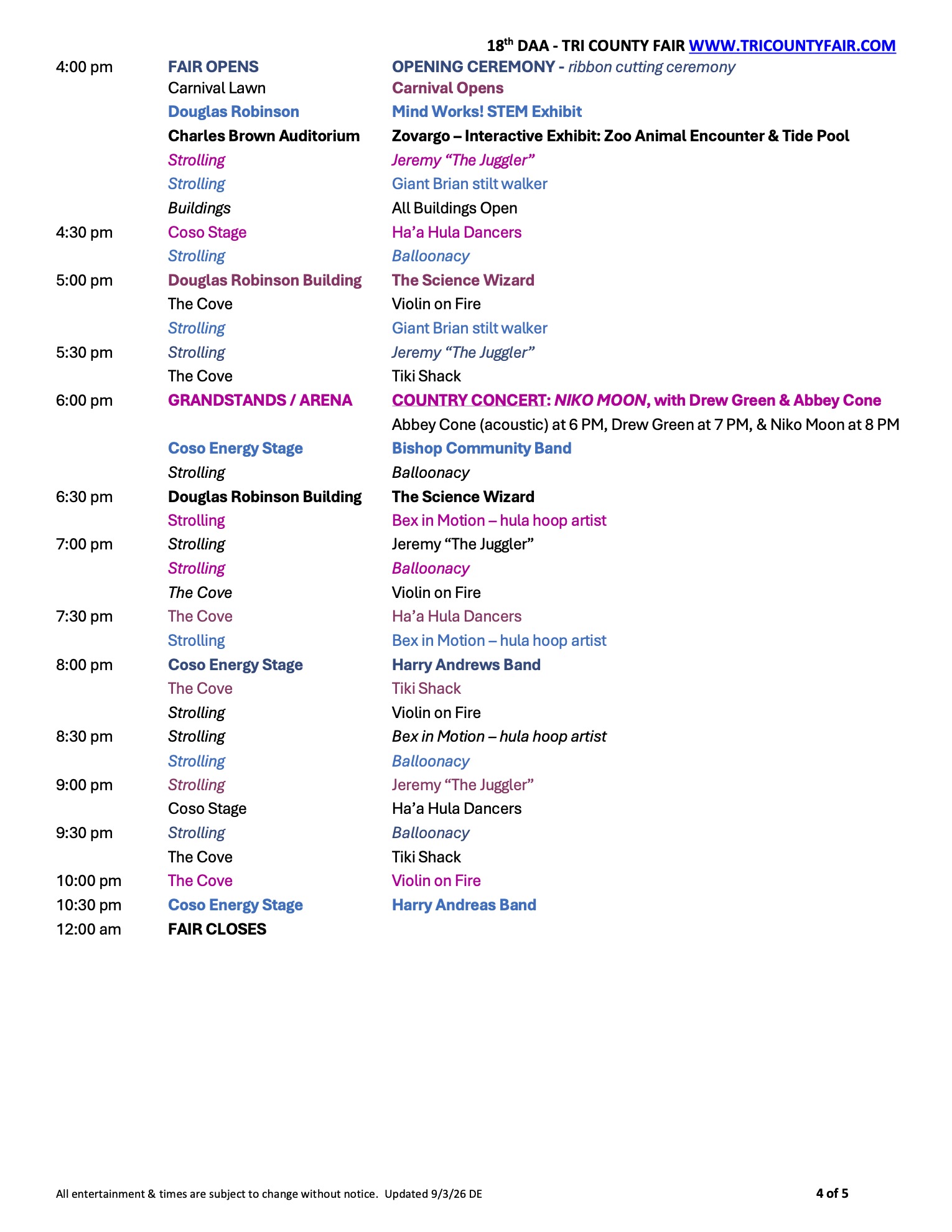 Updated Schedule for 2026 Eastern Sierra Tri-County Fair 4 fair