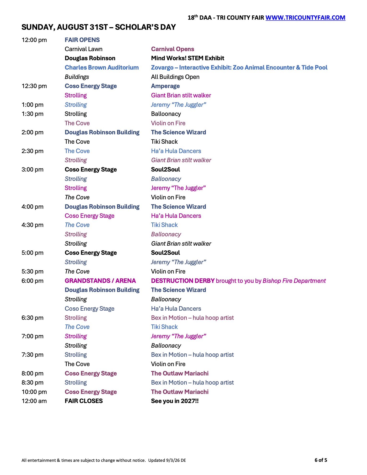 Updated Schedule for 2026 Eastern Sierra Tri-County Fair 6 fair